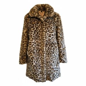 Womens Leopard Print Faux Fur Coat, Fall Winter Luxury Look NWT
